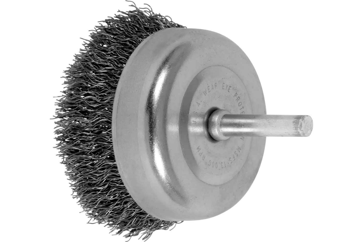 Picture of Pferd Crimped Mounted Cup Brush 2-1/2" Dia. .012 Carbon Steel 1/4" Shank